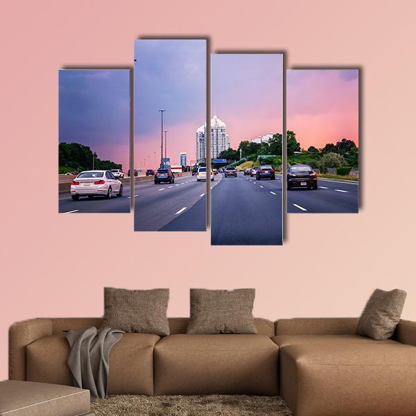 Sunset Evening In Typical Busy American City Canvas Wall Art-4 Pop-Gallery Wrap-50" x 32"-Tiaracle