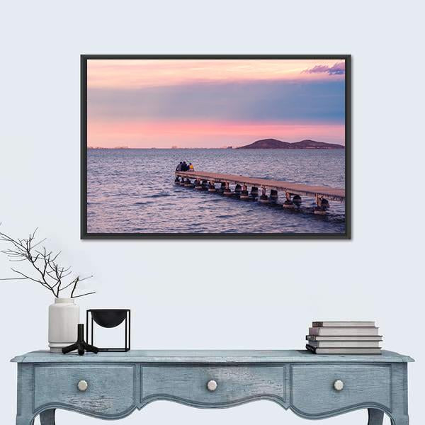 Sunset From A Jetty On The Mar Menor During The Summer Canvas Wall Art-1 Piece-Floating Frame-24" x 16"-Tiaracle