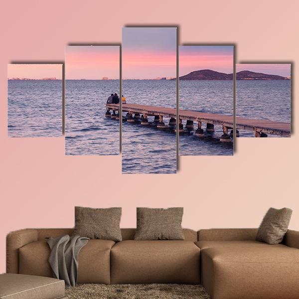 Sunset From A Jetty On The Mar Menor During The Summer Canvas Wall Art-5 Star-Gallery Wrap-62" x 32"-Tiaracle