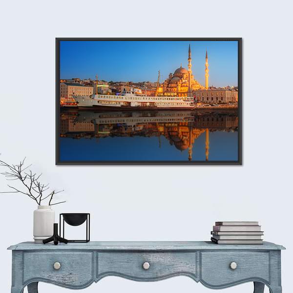 Sunset From Galata Bridge Istanbul Turkey Canvas Wall Art-1 Piece-Floating Frame-24" x 16"-Tiaracle