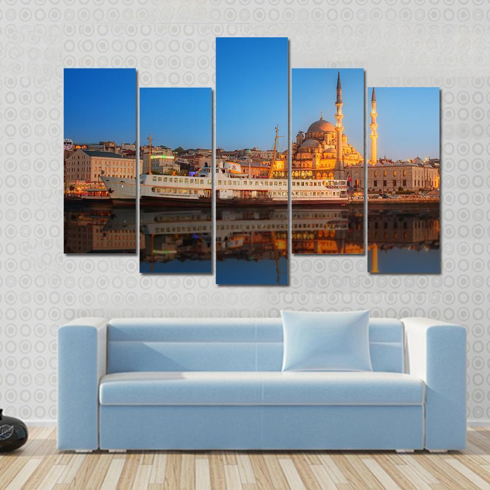 Sunset From Galata Bridge Istanbul Turkey Canvas Wall Art-5 Pop-Gallery Wrap-47" x 32"-Tiaracle