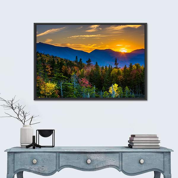 Sunset From Kancamagus Pass Mountain Canvas Wall Art-1 Piece-Floating Frame-24" x 16"-Tiaracle