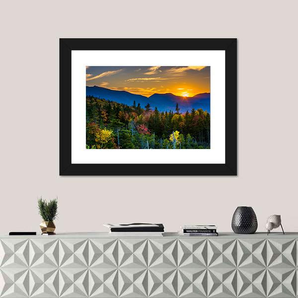 Sunset From Kancamagus Pass Mountain Canvas Wall Art-1 Piece-Framed Print-20" x 16"-Tiaracle