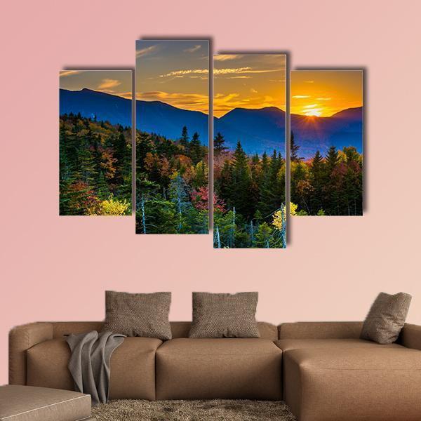 Sunset From Kancamagus Pass Mountain Canvas Wall Art-4 Pop-Gallery Wrap-50" x 32"-Tiaracle