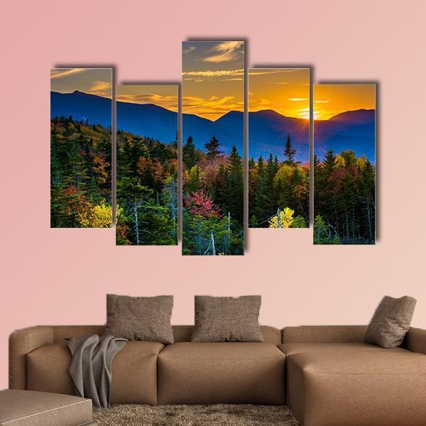 Sunset From Kancamagus Pass Mountain Canvas Wall Art-5 Pop-Gallery Wrap-47" x 32"-Tiaracle