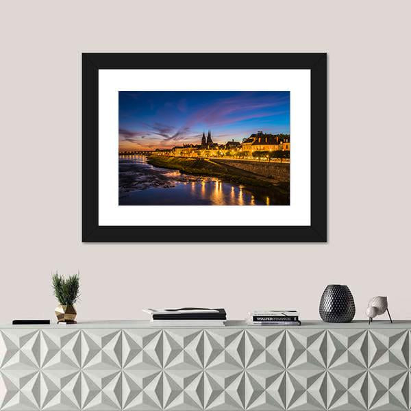 Sunset Image Of Blois And Loire River Canvas Wall Art-1 Piece-Framed Print-20" x 16"-Tiaracle