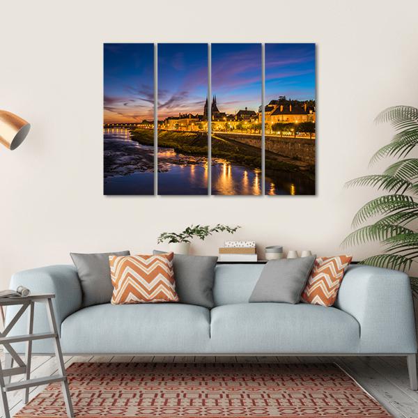 Sunset Image Of Blois And Loire River Canvas Wall Art-4 Horizontal-Gallery Wrap-34" x 24"-Tiaracle