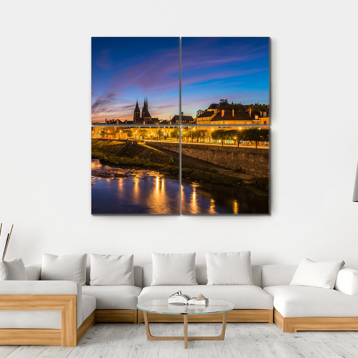 Sunset Image Of Blois And Loire River Canvas Wall Art-4 Square-Gallery Wrap-17" x 17"-Tiaracle