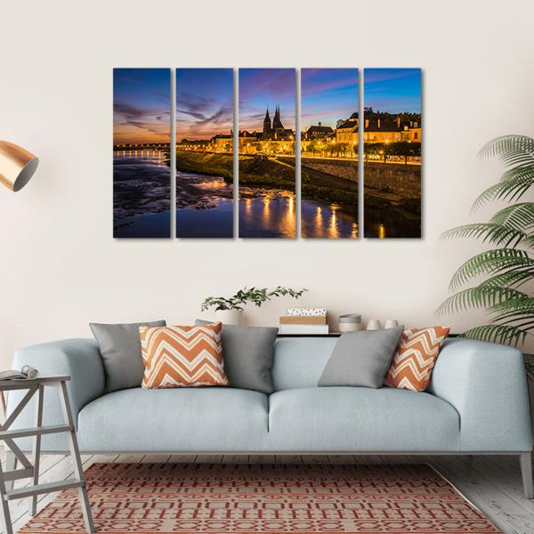 Sunset Image Of Blois And Loire River Canvas Wall Art-5 Horizontal-Gallery Wrap-22" x 12"-Tiaracle