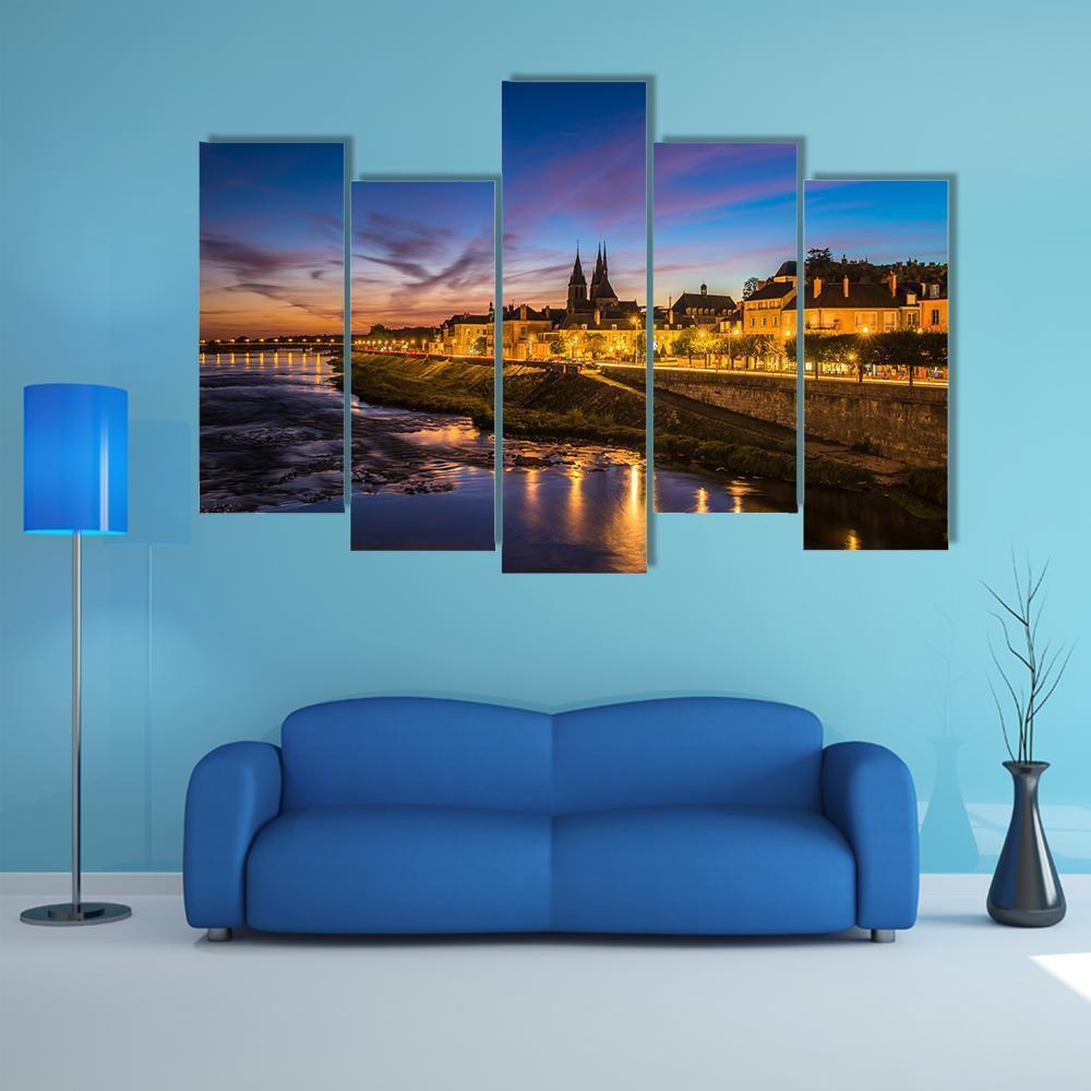 Sunset Image Of Blois And Loire River Canvas Wall Art-5 Pop-Gallery Wrap-47" x 32"-Tiaracle