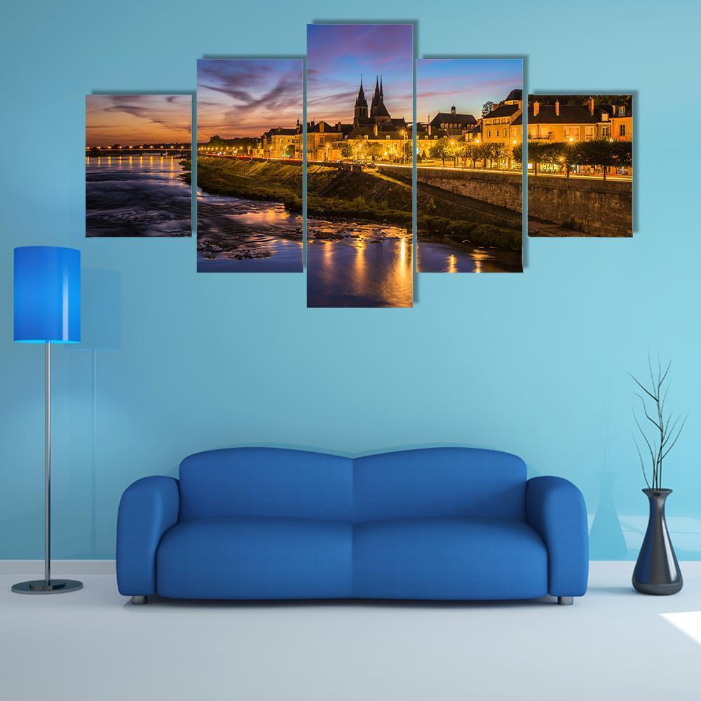 Sunset Image Of Blois And Loire River Canvas Wall Art-4 Pop-Gallery Wrap-50" x 32"-Tiaracle
