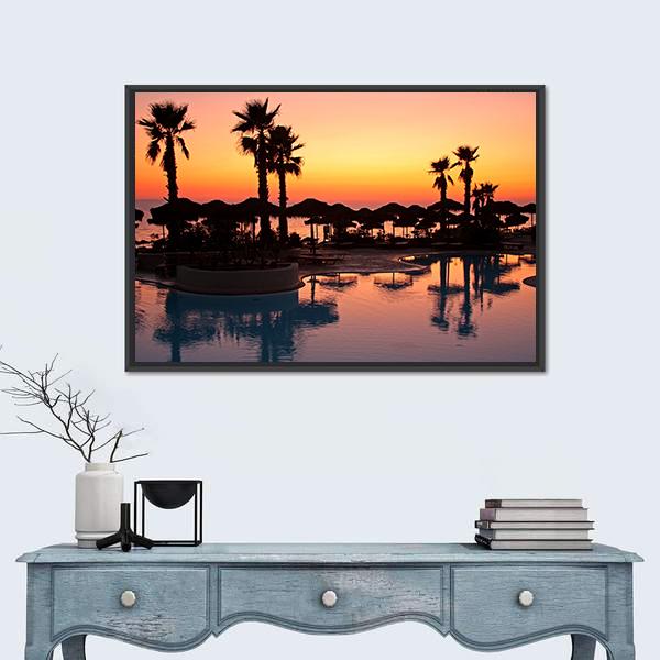 Sunset In A Tropical Paradise Canvas Wall Art-1 Piece-Floating Frame-24" x 16"-Tiaracle