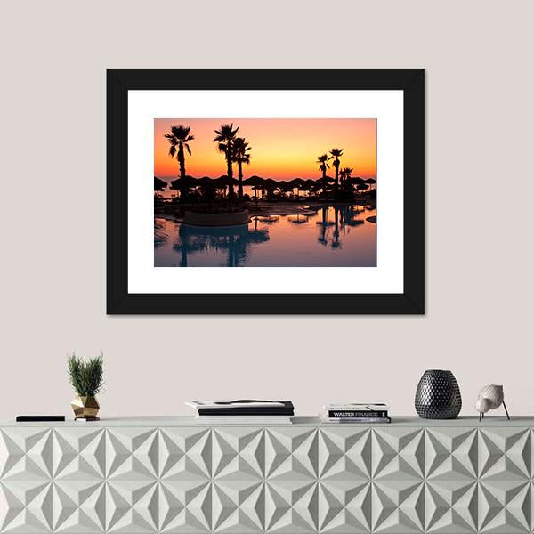 Sunset In A Tropical Paradise Canvas Wall Art-1 Piece-Framed Print-20" x 16"-Tiaracle