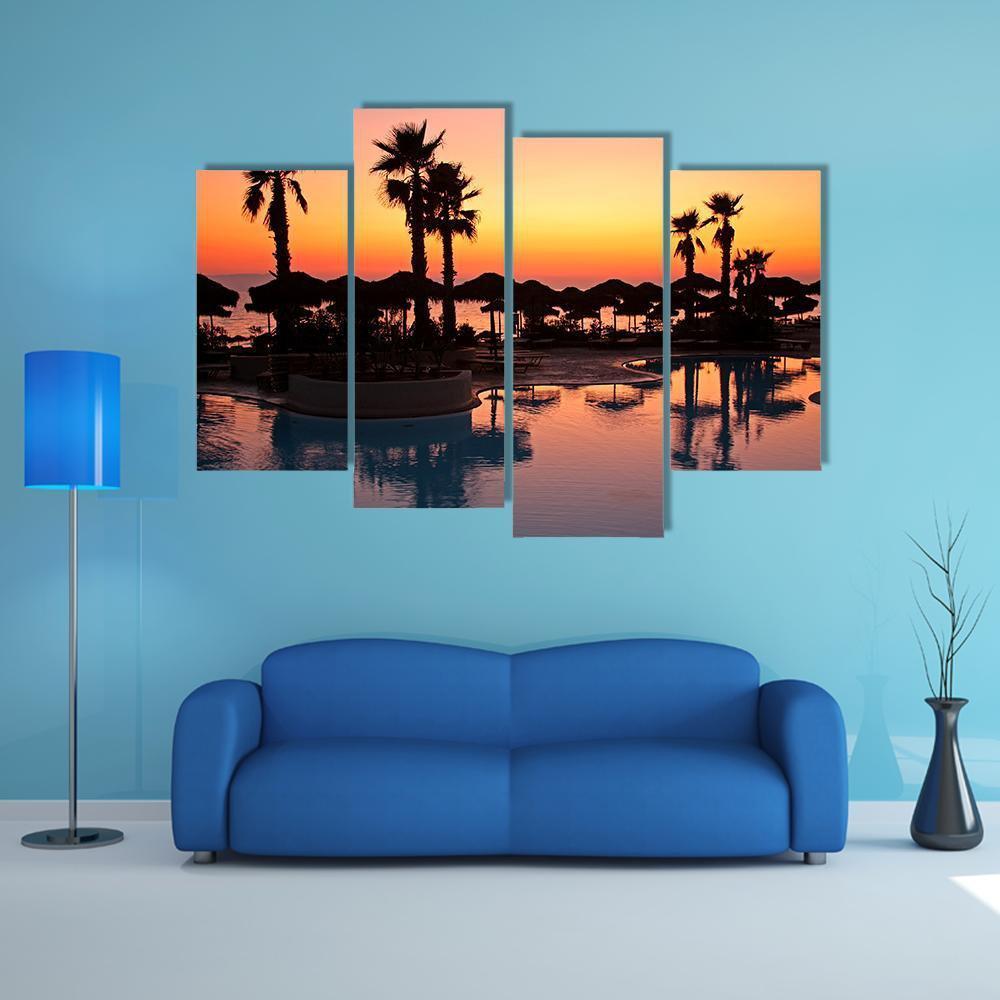 Sunset In A Tropical Paradise Canvas Wall Art-4 Pop-Gallery Wrap-50" x 32"-Tiaracle