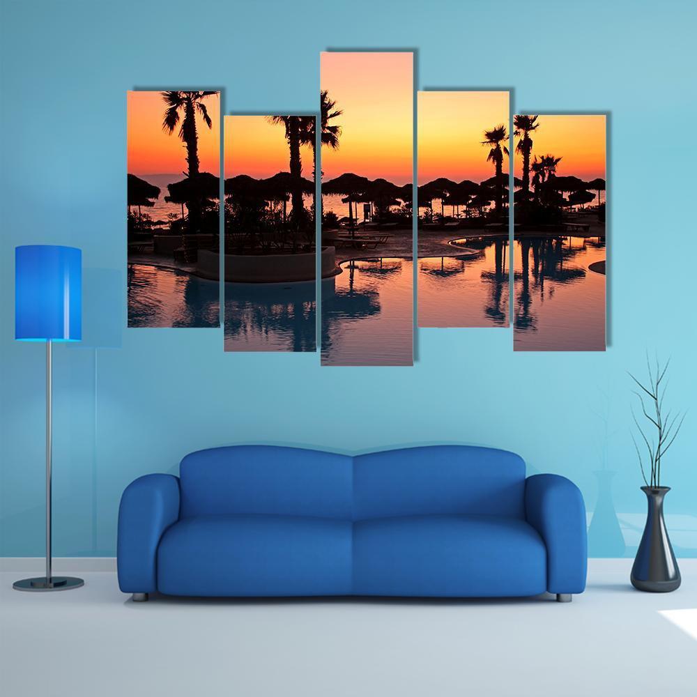 Sunset In A Tropical Paradise Canvas Wall Art-5 Pop-Gallery Wrap-47" x 32"-Tiaracle