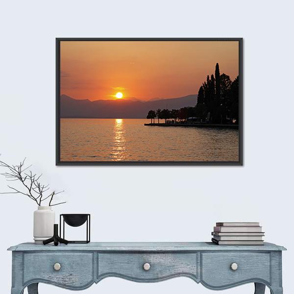 Sunset In Bardolino At Lake Garda Canvas Wall Art-1 Piece-Floating Frame-24" x 16"-Tiaracle