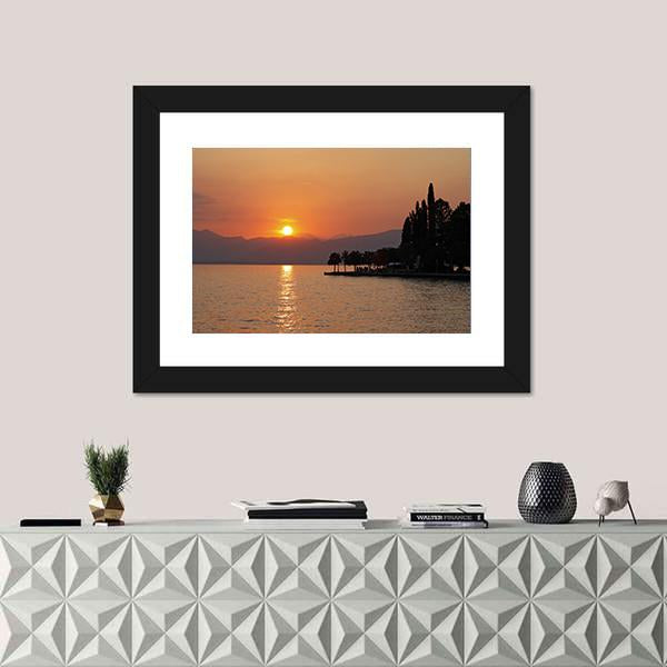 Sunset In Bardolino At Lake Garda Canvas Wall Art-1 Piece-Framed Print-20" x 16"-Tiaracle