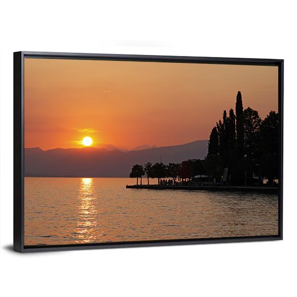 Sunset In Bardolino At Lake Garda Canvas Wall Art-3 Horizontal-Gallery Wrap-25" x 16"-Tiaracle