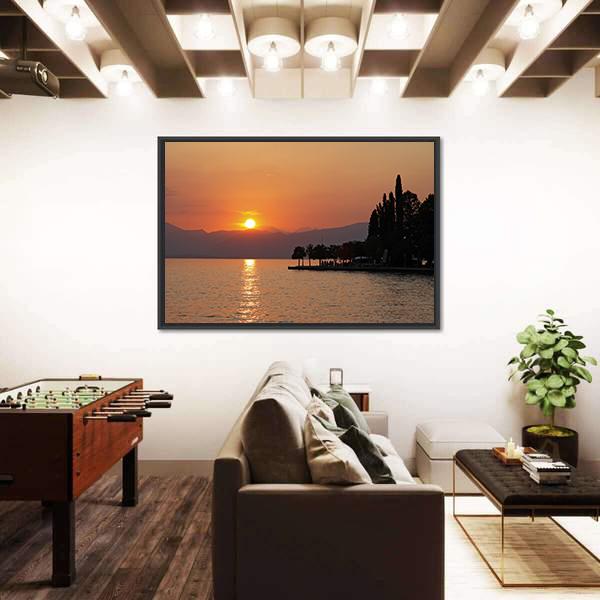 Sunset In Bardolino At Lake Garda Canvas Wall Art-3 Horizontal-Gallery Wrap-25" x 16"-Tiaracle