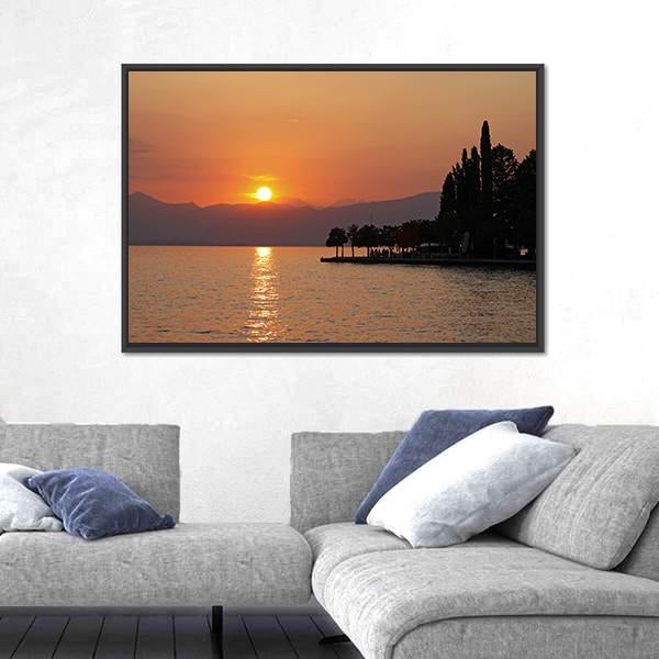 Sunset In Bardolino At Lake Garda Canvas Wall Art-3 Horizontal-Gallery Wrap-25" x 16"-Tiaracle