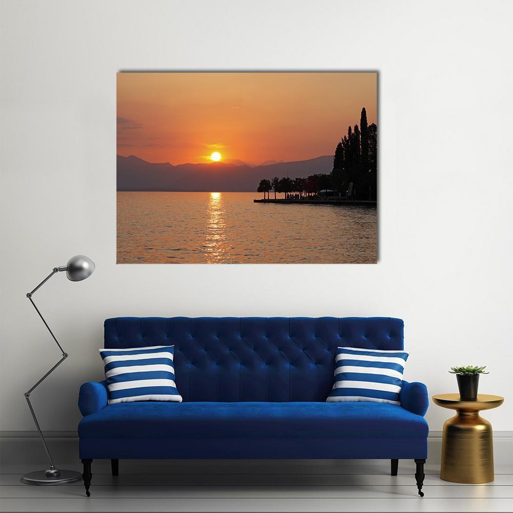Sunset In Bardolino At Lake Garda Canvas Wall Art-1 Piece-Gallery Wrap-48" x 32"-Tiaracle