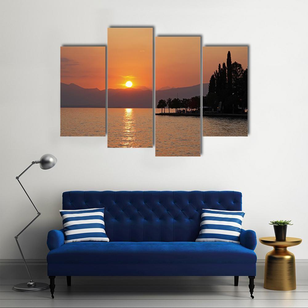 Sunset In Bardolino At Lake Garda Canvas Wall Art-4 Pop-Gallery Wrap-50" x 32"-Tiaracle