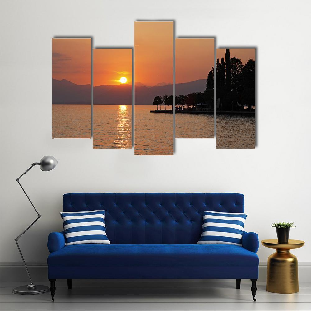 Sunset In Bardolino At Lake Garda Canvas Wall Art-5 Pop-Gallery Wrap-47" x 32"-Tiaracle