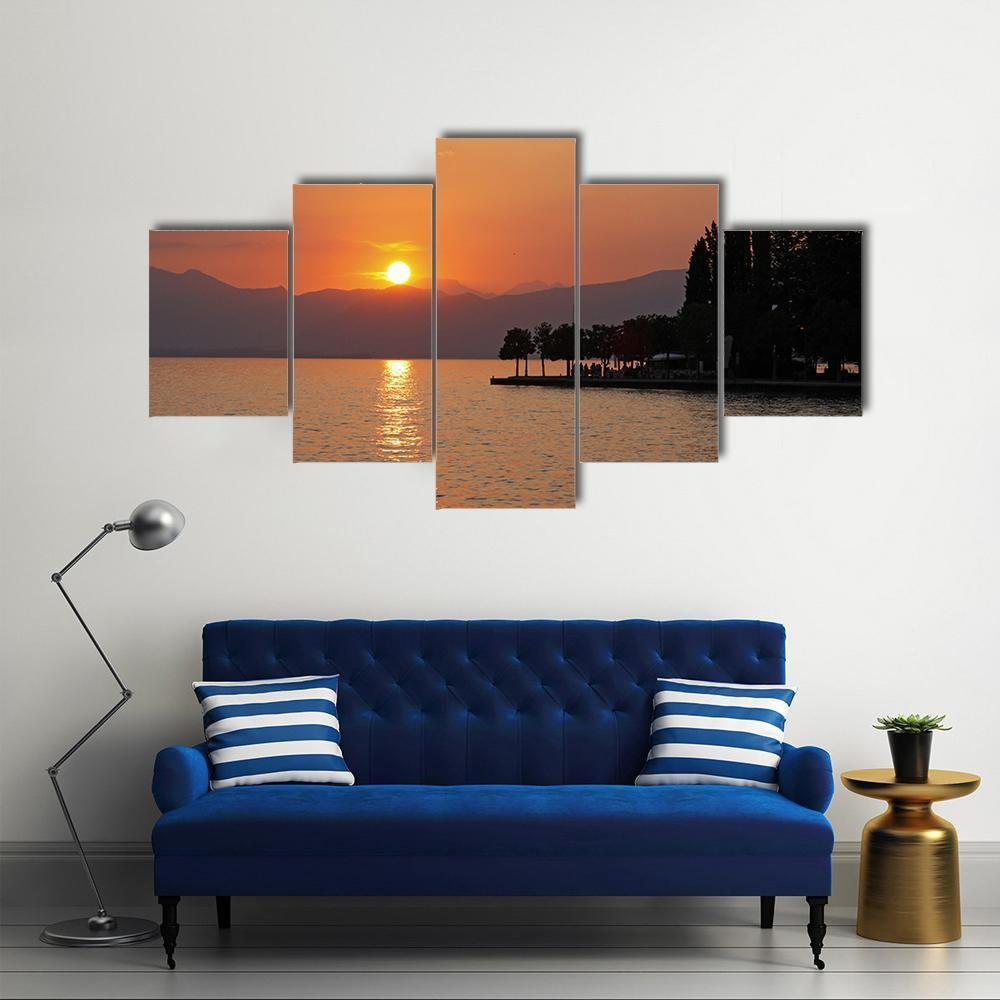 Sunset In Bardolino At Lake Garda Canvas Wall Art-5 Star-Gallery Wrap-62" x 32"-Tiaracle