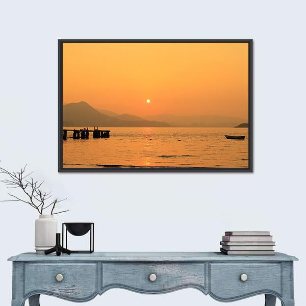 Sunset In Beach Canvas Wall Art-1 Piece-Floating Frame-24" x 16"-Tiaracle