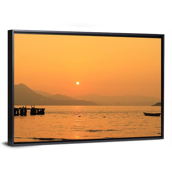 Sunset In Beach Canvas Wall Art-3 Horizontal-Gallery Wrap-25" x 16"-Tiaracle