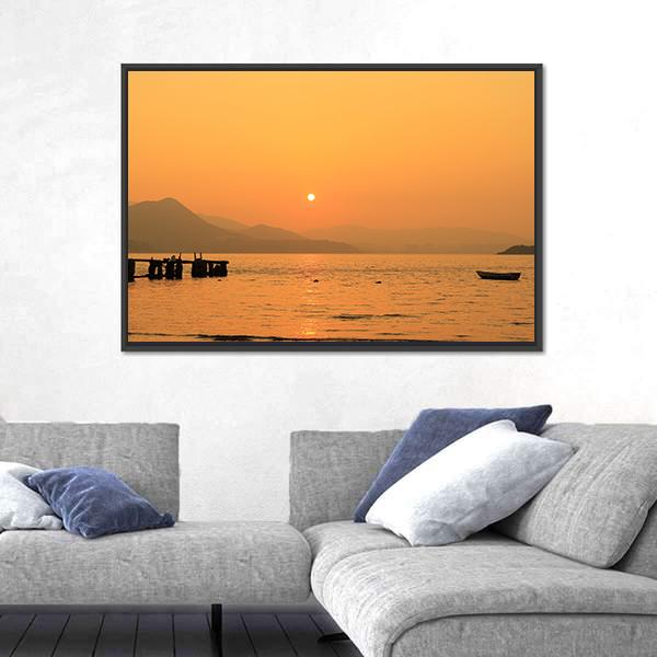 Sunset In Beach Canvas Wall Art-3 Horizontal-Gallery Wrap-25" x 16"-Tiaracle
