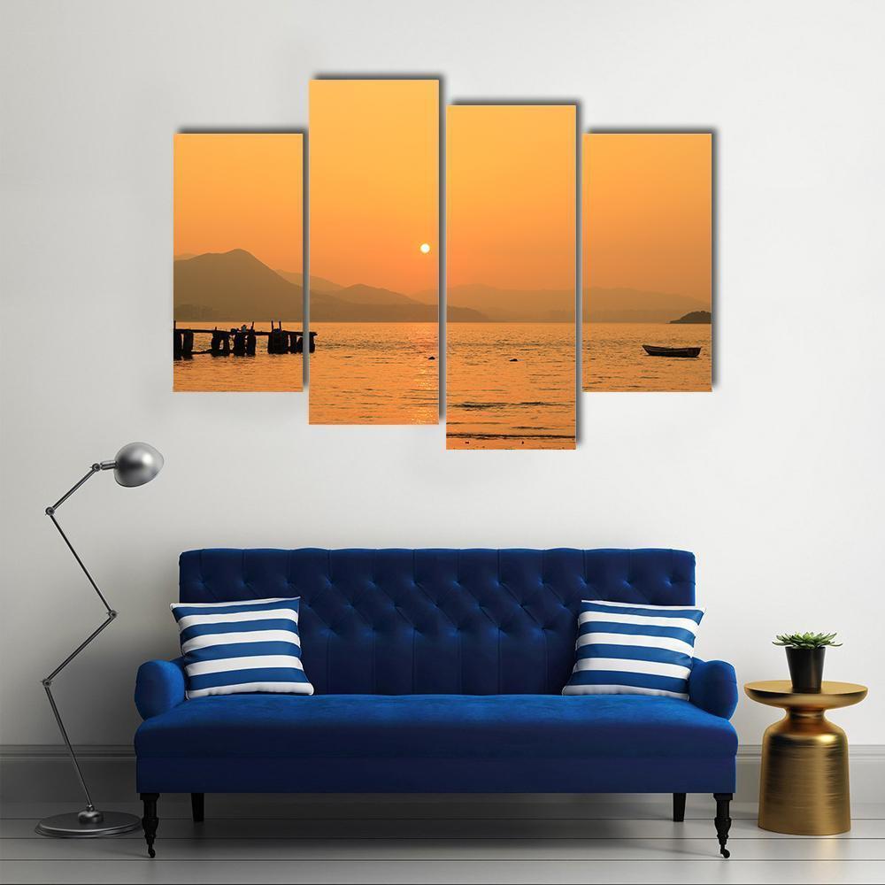 Sunset In Beach Canvas Wall Art-4 Pop-Gallery Wrap-50" x 32"-Tiaracle