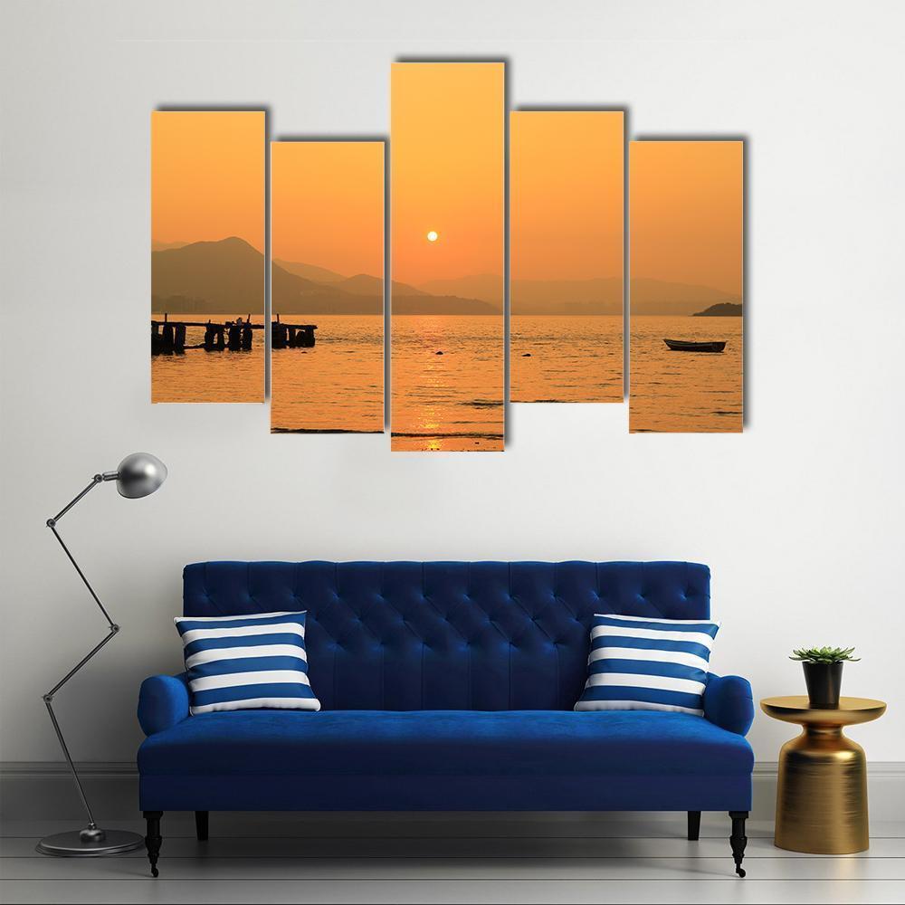 Sunset In Beach Canvas Wall Art-5 Pop-Gallery Wrap-47" x 32"-Tiaracle