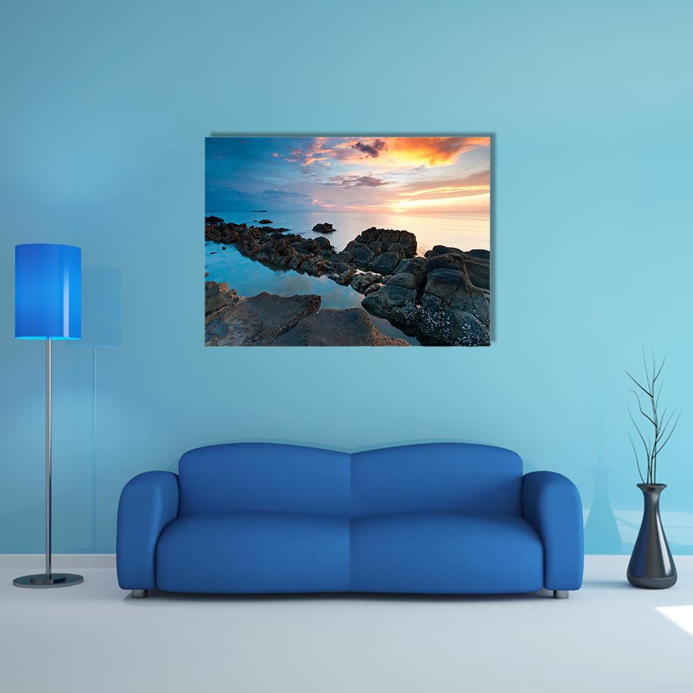 Sunset In Kota Kinabalu Beach Canvas Wall Art-1 Piece-Gallery Wrap-36" x 24"-Tiaracle