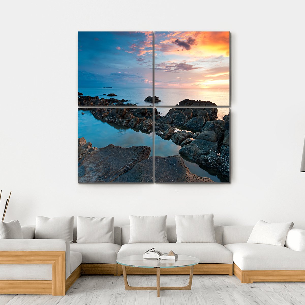 Sunset In Kota Kinabalu Beach Canvas Wall Art-4 Square-Gallery Wrap-17" x 17"-Tiaracle