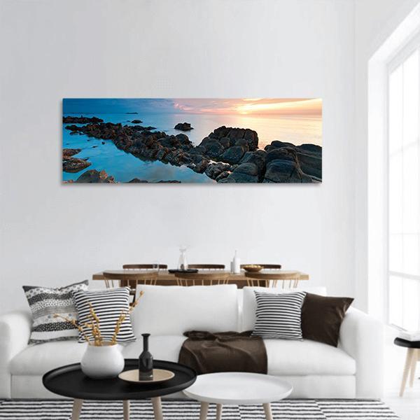 Sunset In Kota Kinabalu Beach Panoramic Canvas Wall Art-3 Piece-25" x 08"-Tiaracle