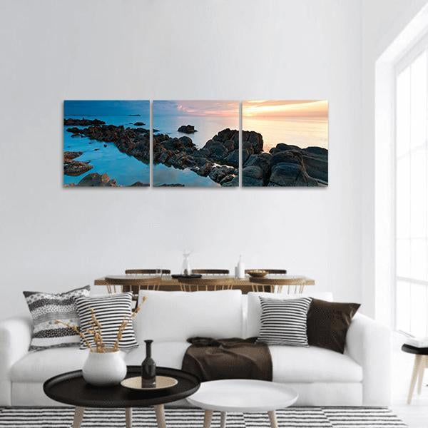 Sunset In Kota Kinabalu Beach Panoramic Canvas Wall Art-3 Piece-25" x 08"-Tiaracle