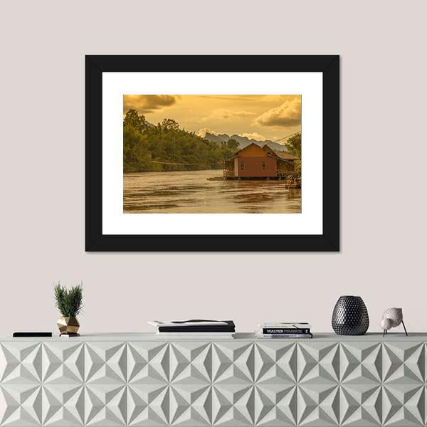 Sunset In Kwai River Canvas Wall Art-1 Piece-Framed Print-20" x 16"-Tiaracle