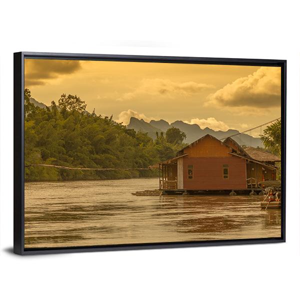 Sunset In Kwai River Canvas Wall Art-3 Horizontal-Gallery Wrap-25" x 16"-Tiaracle