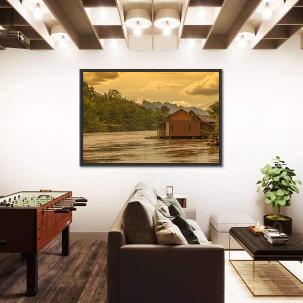 Sunset In Kwai River Canvas Wall Art-3 Horizontal-Gallery Wrap-25" x 16"-Tiaracle