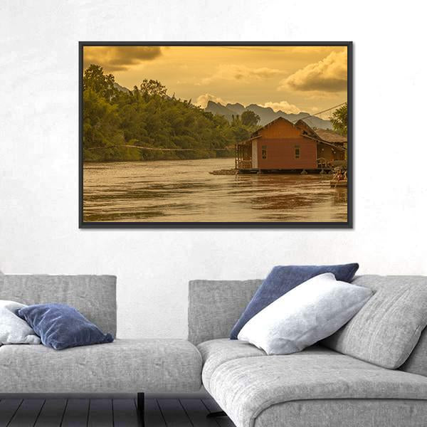 Sunset In Kwai River Canvas Wall Art-3 Horizontal-Gallery Wrap-25" x 16"-Tiaracle