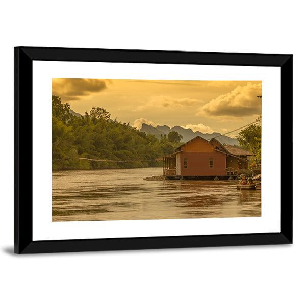 Sunset In Kwai River Canvas Wall Art-3 Horizontal-Gallery Wrap-25" x 16"-Tiaracle