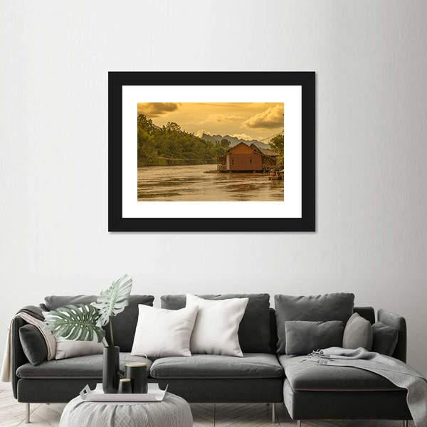 Sunset In Kwai River Canvas Wall Art-3 Horizontal-Gallery Wrap-25" x 16"-Tiaracle