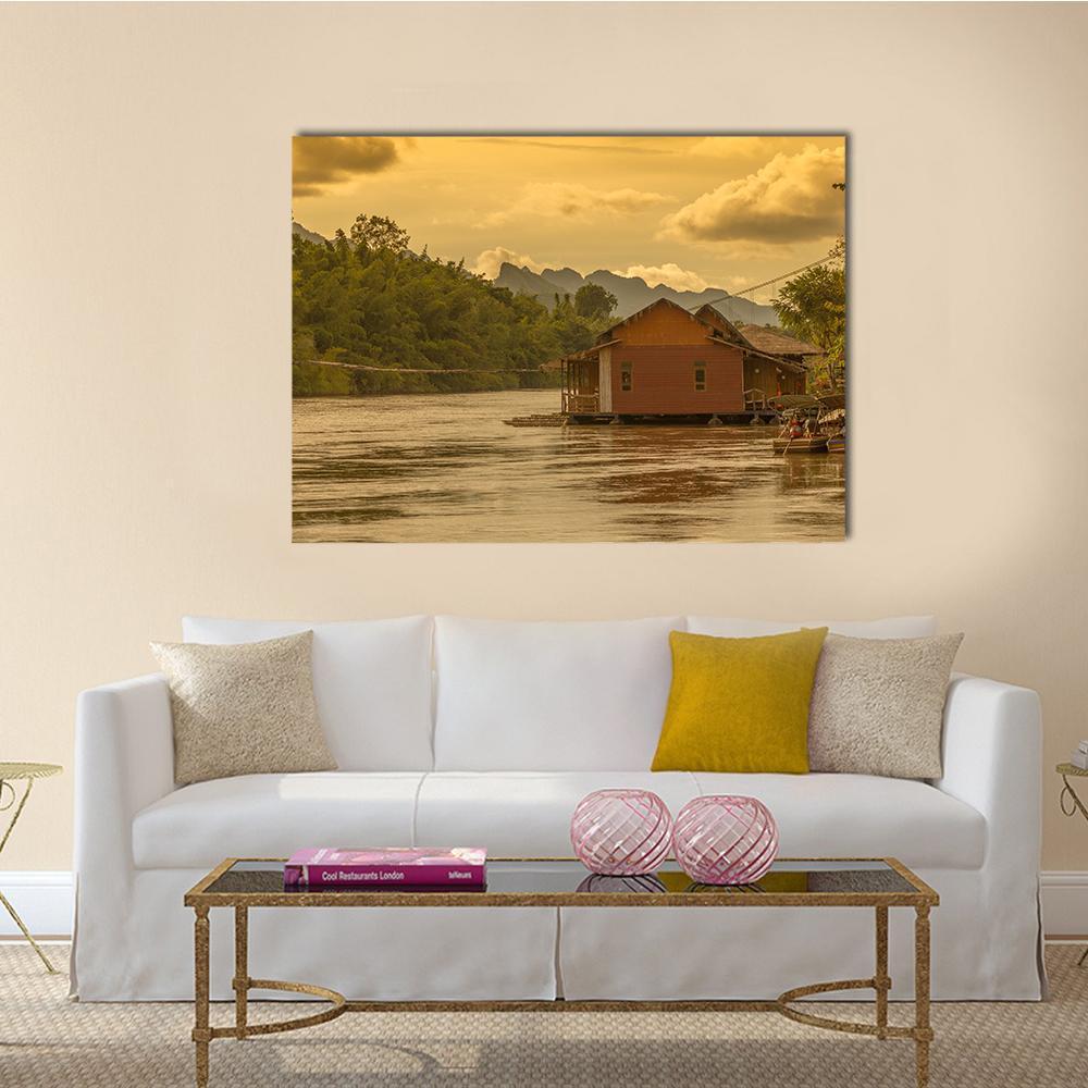 Sunset In Kwai River Canvas Wall Art-1 Piece-Gallery Wrap-48" x 32"-Tiaracle