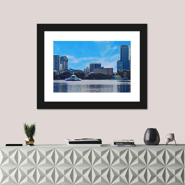 Sunset In Lake Eola Park Canvas Wall Art-1 Piece-Framed Print-20" x 16"-Tiaracle