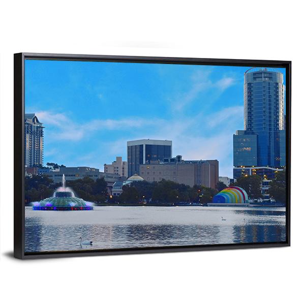 Sunset In Lake Eola Park Canvas Wall Art-3 Horizontal-Gallery Wrap-25" x 16"-Tiaracle