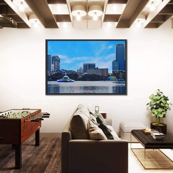 Sunset In Lake Eola Park Canvas Wall Art-3 Horizontal-Gallery Wrap-25" x 16"-Tiaracle