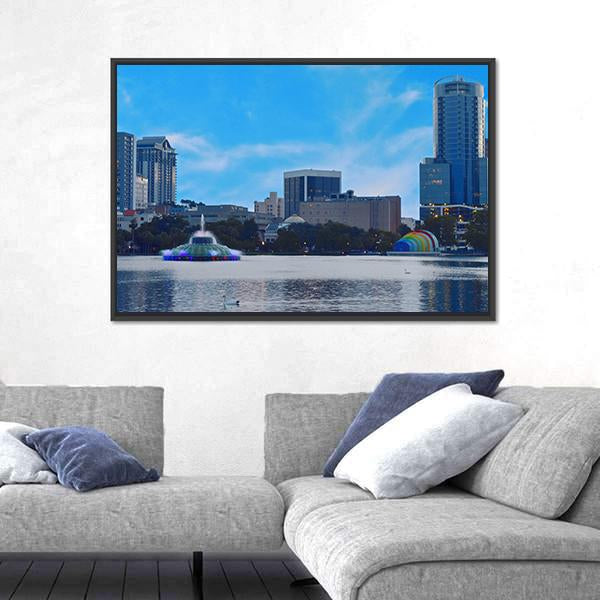 Sunset In Lake Eola Park Canvas Wall Art-3 Horizontal-Gallery Wrap-25" x 16"-Tiaracle