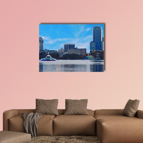 Sunset In Lake Eola Park Canvas Wall Art-1 Piece-Gallery Wrap-48" x 32"-Tiaracle