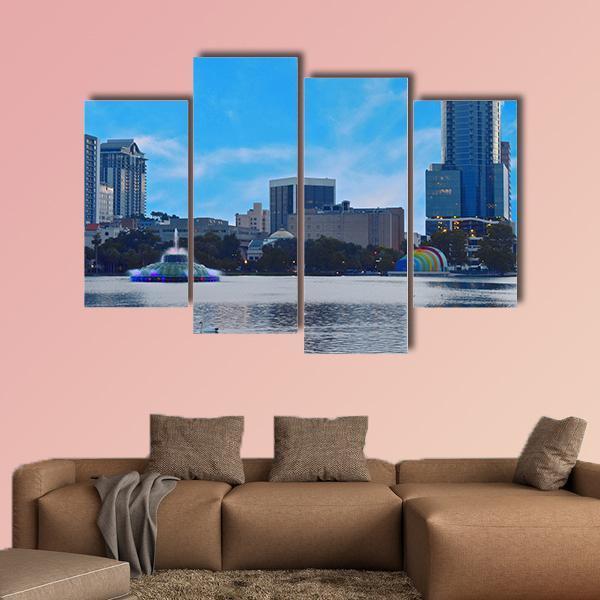 Sunset In Lake Eola Park Canvas Wall Art-4 Pop-Gallery Wrap-50" x 32"-Tiaracle